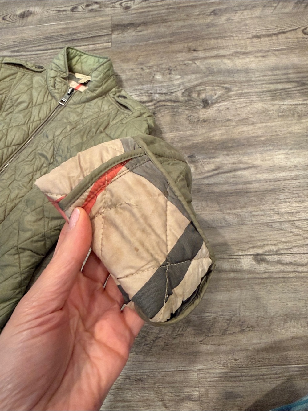 Burberry Brit Olive Green Quilted Jacket Nova Check Lining Women’s Size S - Picture 16 of 16